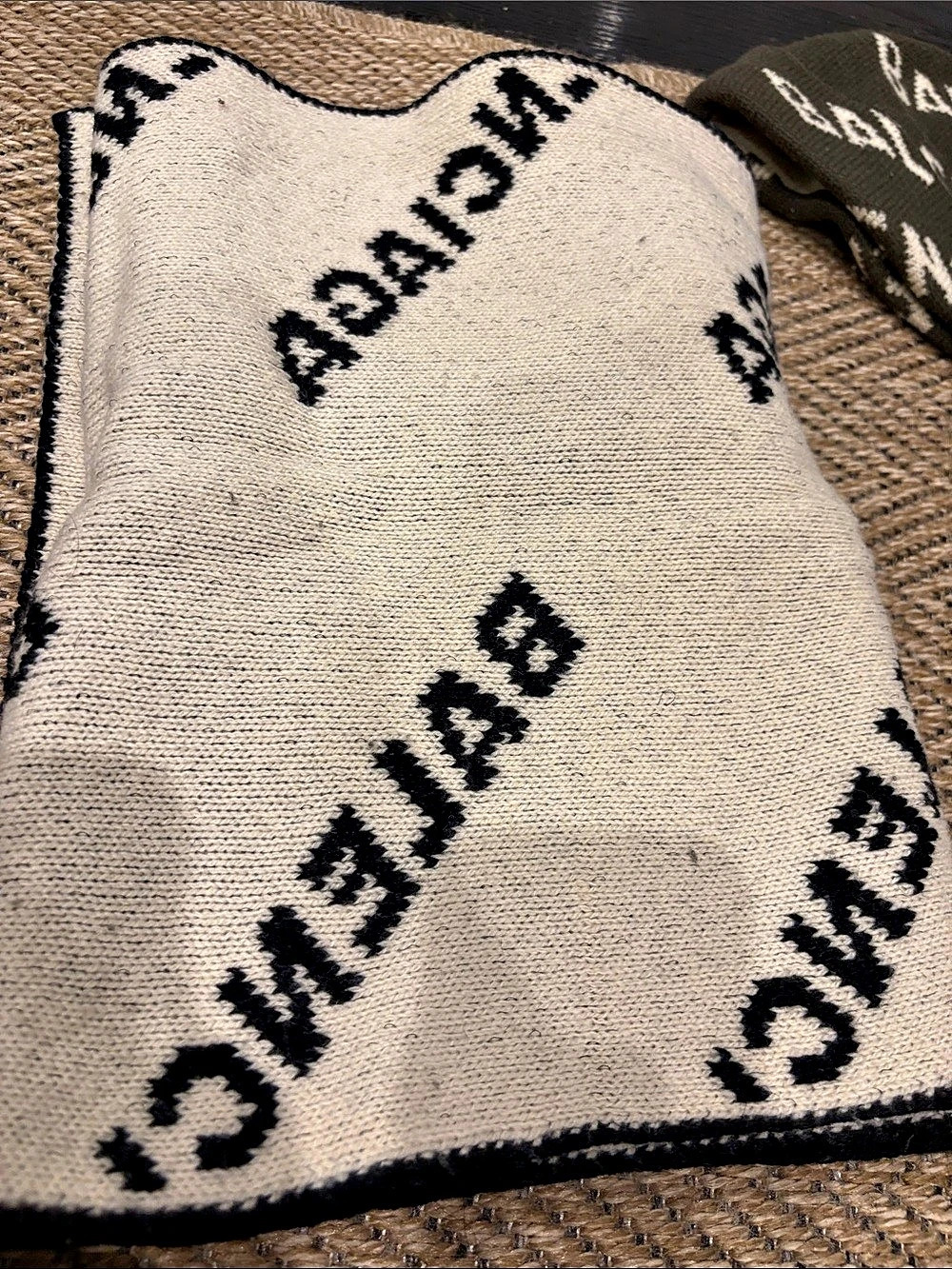 Balenciaga Allover Logo Reversible Wool Scarf Black & Cream